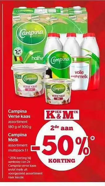 Spar Campina verse kaas, campina melk aanbieding