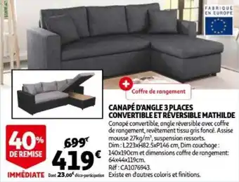 Canape D'Angle 3 Places Convertible Et Reversible Mathilde