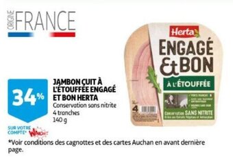 Auchan Jambon Cuit A L'Etouffee Engage Et Bon Herta aanbieding
