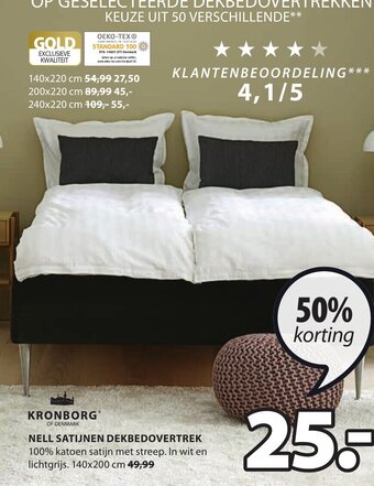 Jysk Kronborg Nell Satijnen Dekbedovertrek 140 x 200cm aanbieding