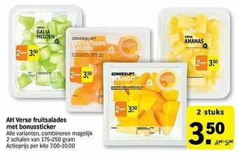 Albert Heijn Ah verse fruitsalades met bonussticker aanbieding