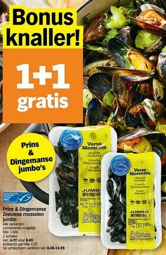 Albert Heijn Prins + dingemanse zeeuwse mosselen jumbo aanbieding