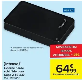 Carrefour Externe harde schijf memory case 2 tb 2,5” aanbieding