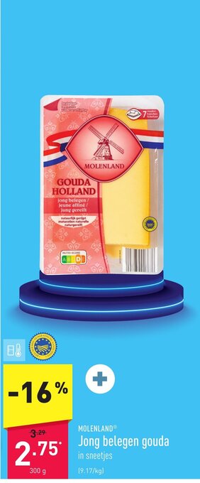 ALDI Molenland jong belegen gouda 300g aanbieding