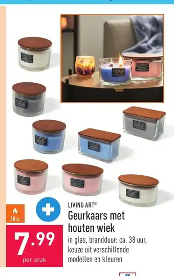 ALDI Living art geurkaars met houten wiek per stuk aanbieding