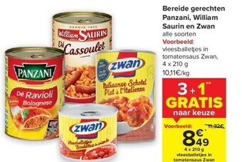 Carrefour Bereide gerechten panzani, william saurin en zwan aanbieding
