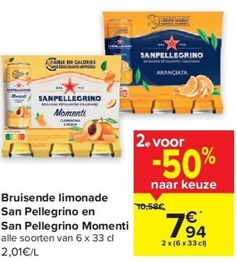 Carrefour Bruisende limonade san pellegrino en san pellegrino momenti aanbieding