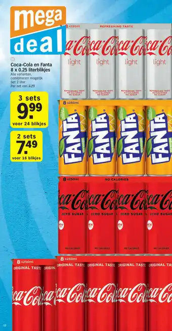 Albert Heijn Coca-Cola en Fanta 8 x 0.25 literblikjes 3 sets aanbieding