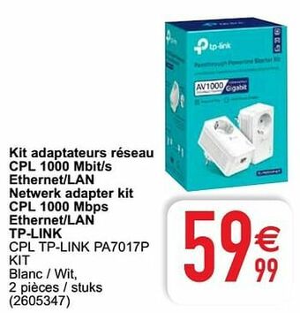 Cora Kit adaptateurs réseau cpl 1000 mbit-s ethernet-lan netwerk adapter kit cpl 1000 mbps ethernet-lan tp-link cpl tp-link pa7017 aanbieding