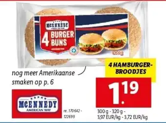 Lidl 4 hamburger- broodjes 300 g - 320 g nr. 170642 - 122699 aanbieding