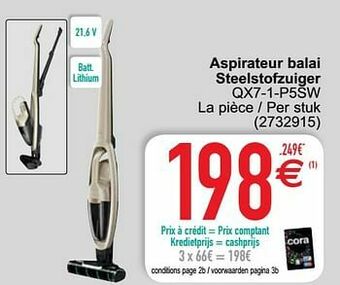 Cora Aeg aspirateur balai steelstofzuiger qx7-1-p5sw aanbieding