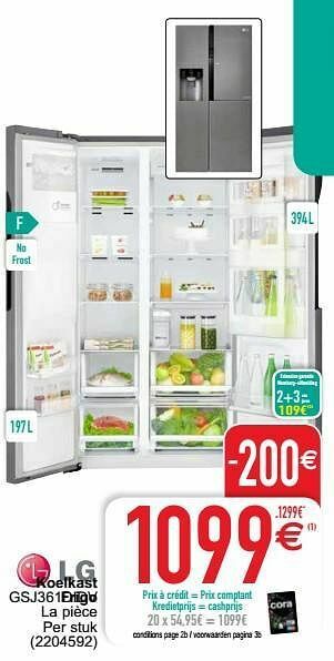 Cora Lg koelkast gsj361didv aanbieding