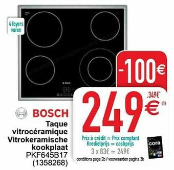 Cora Bosch taque vitrocéramique vitrokeramische kookplaat pkf645b17 aanbieding