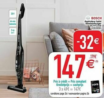Cora Bosch aspirateur balai steelstofzuiger bchf220b aanbieding