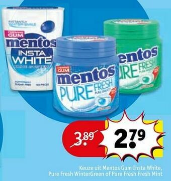 Kruidvat Keuze uit mentos gum insta white pure fresh wintergreen of pure fresh fresh mint aanbieding
