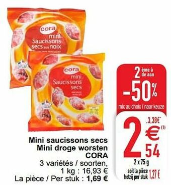 Cora Mini saucissons secs mini droge worsten cora aanbieding