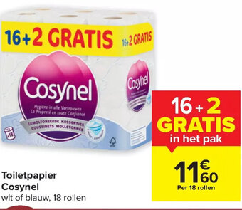 Carrefour Market Cosynel Toiletpapier Wit of Blauw 18 Rollen aanbieding