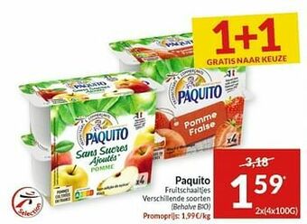 Intermarché Paquito fruitschaaltjes aanbieding