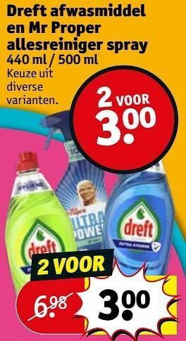 Dreft afwasmiddel en mr proper allesreiniger spray