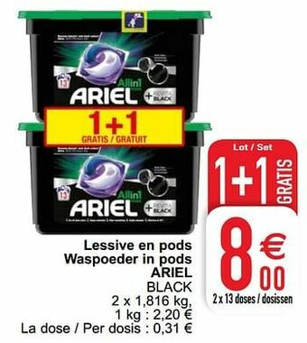 Cora Lessive en pods waspoeder in pods ariel black aanbieding