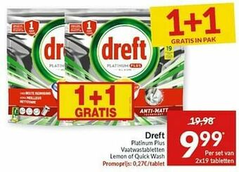 Intermarché Dreft platinum plus vaatwastabletten lemon of quick wash aanbieding