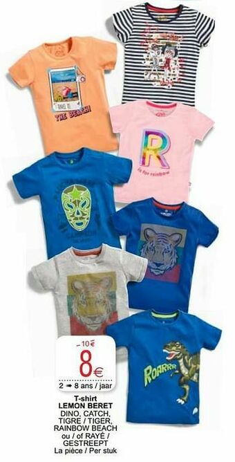 Cora T-shirt lemon beret dino, catch, tigre - tiger, rainbow beach ou - of rayé - gestreept aanbieding