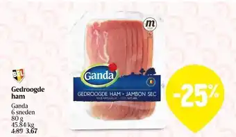 Delhaize Gedroogde ham ganda 6 sneden 80 g aanbieding