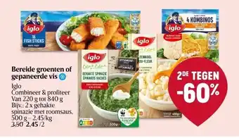 Delhaize Bereide groenten of gepaneerde vis iglo aanbieding