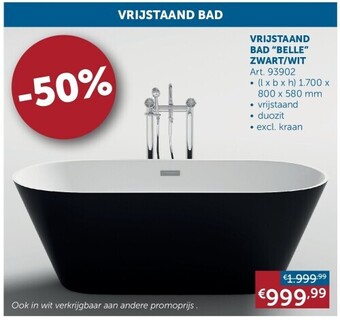 Vrijstaand bad “belle” zwart/wit