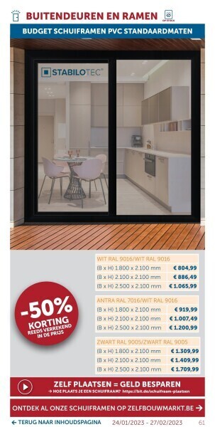 Zelfbouwmarkt Budget schuiframen pvc standaardmaten aanbieding