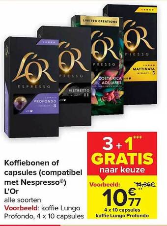 Carrefour Market Koffiebonen of capsules l'or aanbieding