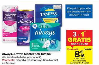 Carrefour Market Always, always discreet en tampax aanbieding