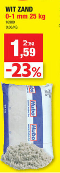 Hubo Wit Zand 0-1 mm 25kg aanbieding