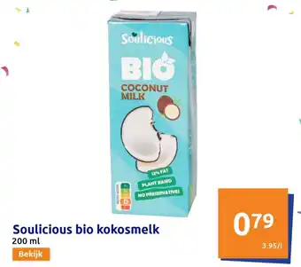 Action Soulicious bio kokosmelk 200ml aanbieding