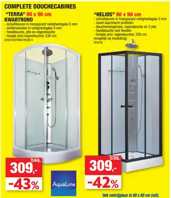 Hubo Complete Douchecabines Terra Kwartrond 90x90cm aanbieding