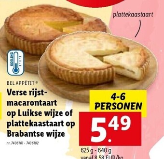 Lidl Verse rijstmacarontaart op luikse wijze of plattekaastaart op brabantse wijze aanbieding