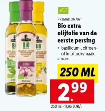 Lidl Primadonna Bio extra olijfolie van de eerste persing 250ml aanbieding