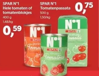 Spar Spar n1 hele tomaten of tomatenblokjes 400g aanbieding