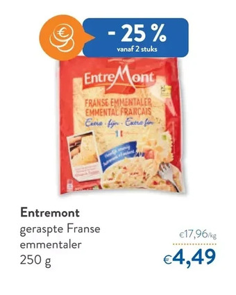 OKay Entremont geraspte franse emmentaler 250 g aanbieding