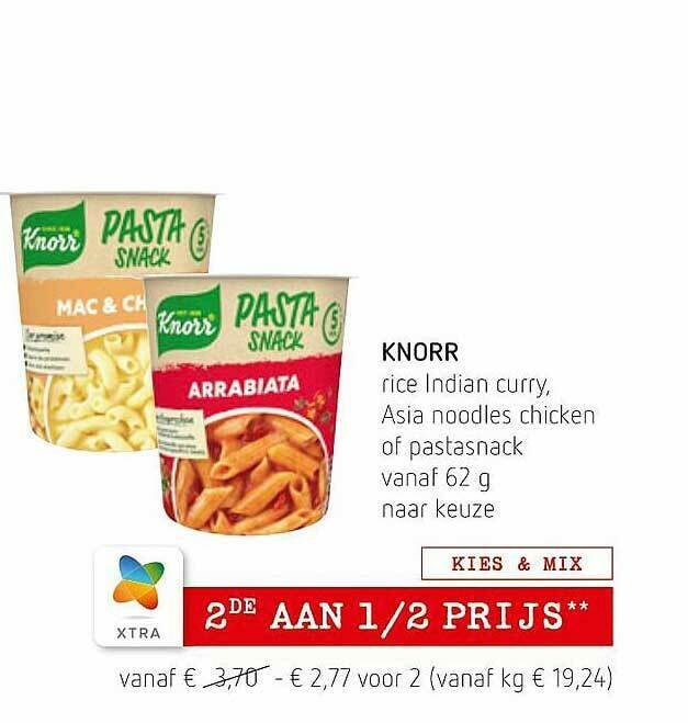 Knorr Rice Indian Curry, Asia Noodles Chicken Of Pastasnack promotie