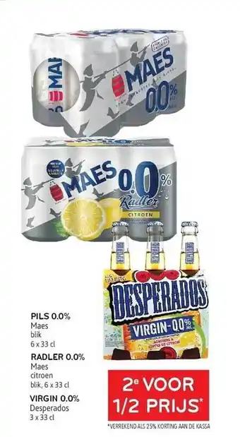 Alvo Pils 0.0% maes, radler 0.0% maes, virgin 0.0% desperados aanbieding