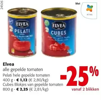Colruyt Elvea Pelati hele gepelde tomaten, Cubes Blokjes van gepelde tomaten aanbieding