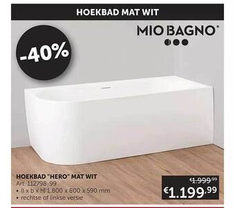 Hoekbad hero mat wit