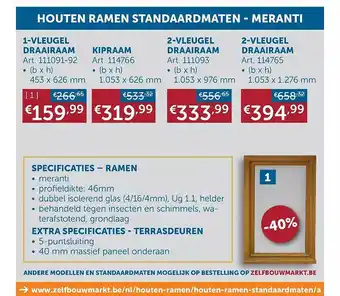 Zelfbouwmarkt Houten ramen standaardmaten meranti aanbieding