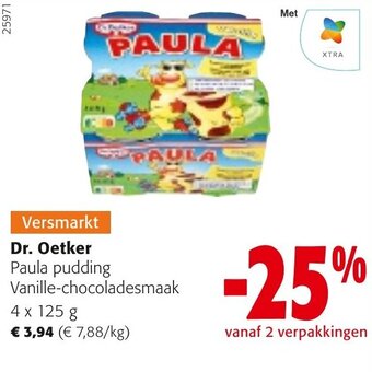Colruyt Dr. Oetker Paula pudding Vanille-chocoladesmaak 4x125g aanbieding
