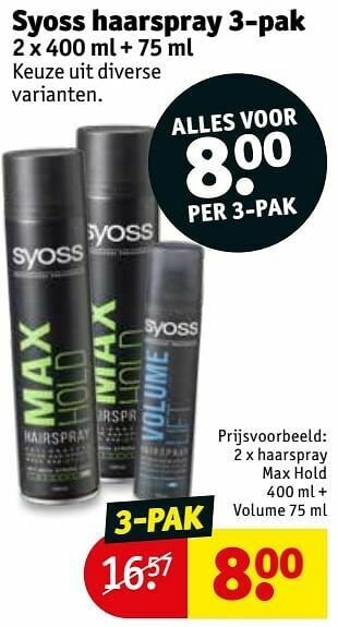 Kruidvat Haarspray max hold + volume aanbieding
