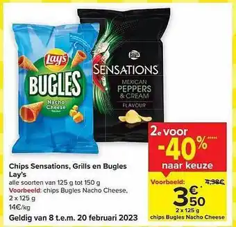 Carrefour Market Chips sensations, grills en bugles lay's aanbieding