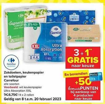 Carrefour Market Zakdoeken, keukenpapier en toiletpapier aanbieding