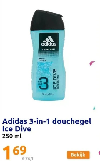 Action Adidas 3-in-1 douchegel ice dive 250 ml aanbieding