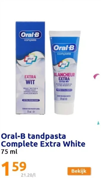 Action Oral-b tandpasta complete extra white 75 ml aanbieding